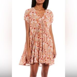 C&V Chelsea and Violet Floral Print Cap Sleeve Babydoll Mini Sun Dress